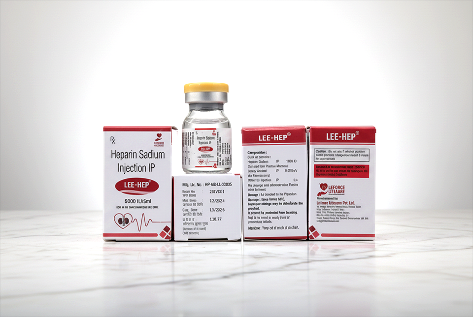 LEE-HEP Heparin Sodium Injection IP 5,000 IU per 5 mL product image supplied for the Medevac website